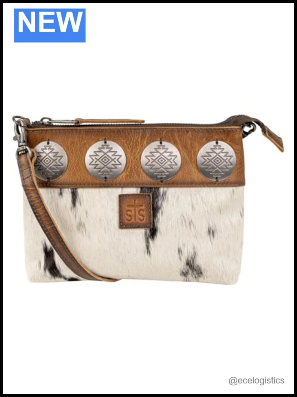 Genuine Hair On Hide Cowhide Leather Crossbody Bag, Adjustable Strap, Zip Top